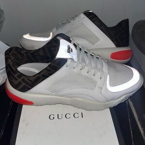 Fendi FF Monogram Print Fluo Detail Low Top Sneakers